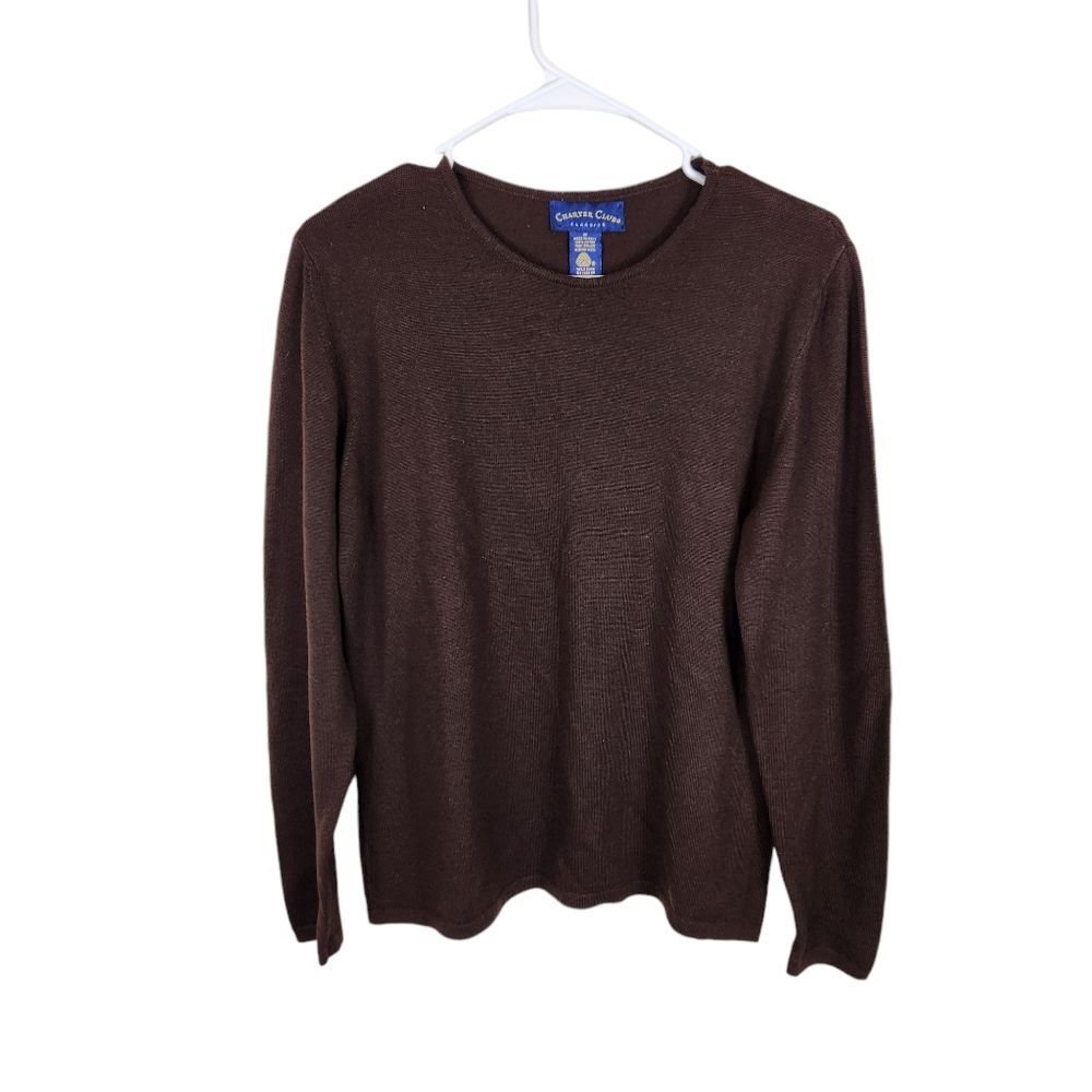 Charter Club Classics Extra Fine Merino Wool Brown Pullover Scoop Neck Sweater M